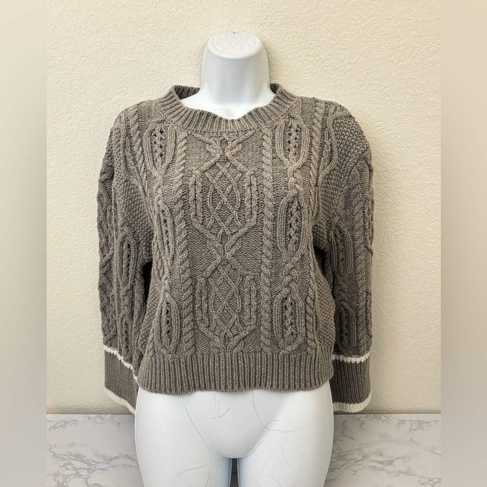 Elan Long Sleeve Pullover Sweater Womens S Gray Cable Knit Cotton Acrylic​